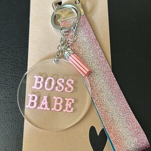 Pink Glitter Keychain with 'Boss Babe'